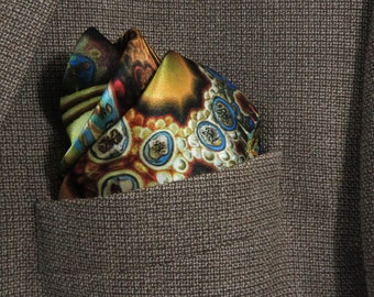 Silk Pocket Square, "Dyson Sphere" Fractal Design, Gift for Men