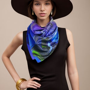 Vivid Purple Silk Satin Scarf, Double-sided printing 36&quot; Square, Gifts for women, Thank You Gift, 3D Fractal Design