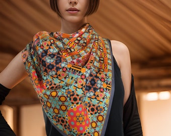 スカーフ Double Sided Shawl PoeticEHome Double-Sided Luxury Silk Scarf - Breathable 3D