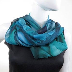 Sheer Blue Silk Scarf, Scarves for women, lightweight shawl, Blue Green silk shawl, unique gift, water, ocean LSC228 image 5