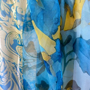 Light Silk Shawl for women in Blue and Yellow, sheer chiffon wrap, thank you gift image 8