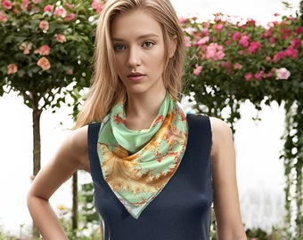 Silk Neckerchief, "Tidepool" Bandana 25" Scarf, or 16" small scarf, Fractal Design, gift for woman,  girlfriend gift