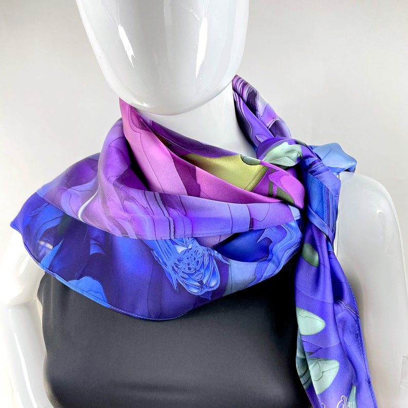 Violet 36 Square Scarf Silk for women, Gift for Wife, Thank You Gift, 3D Fractal Design image 3