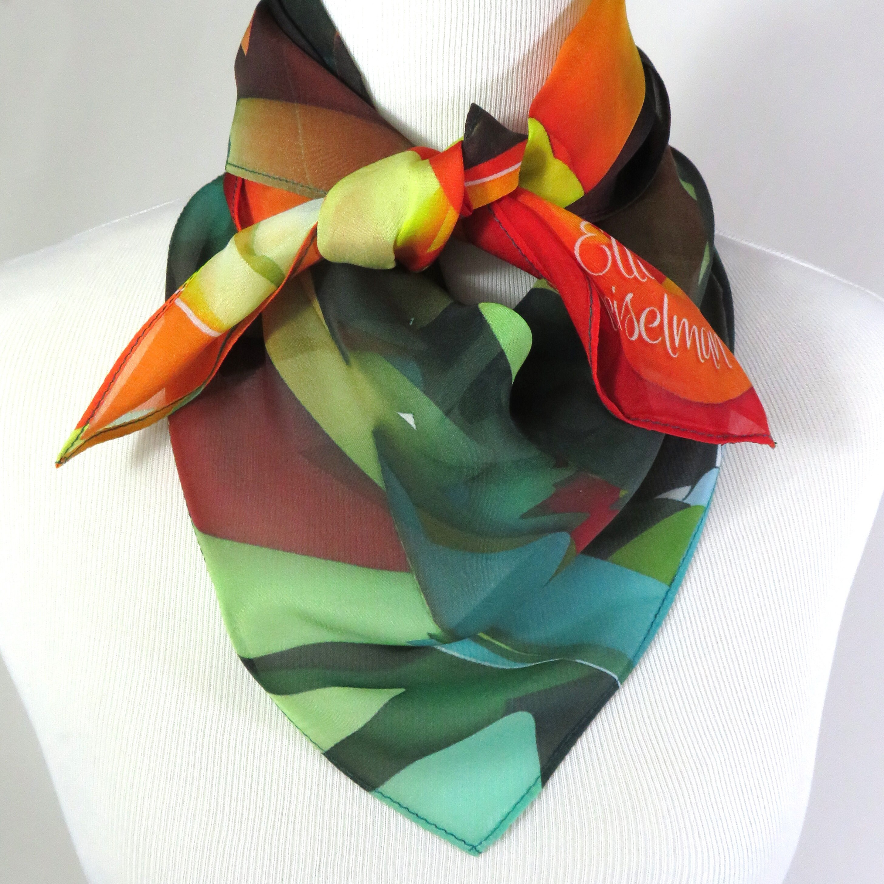 Silk Scarf Burnt Orange & Green Sheer Summer Scarf Women Etsy