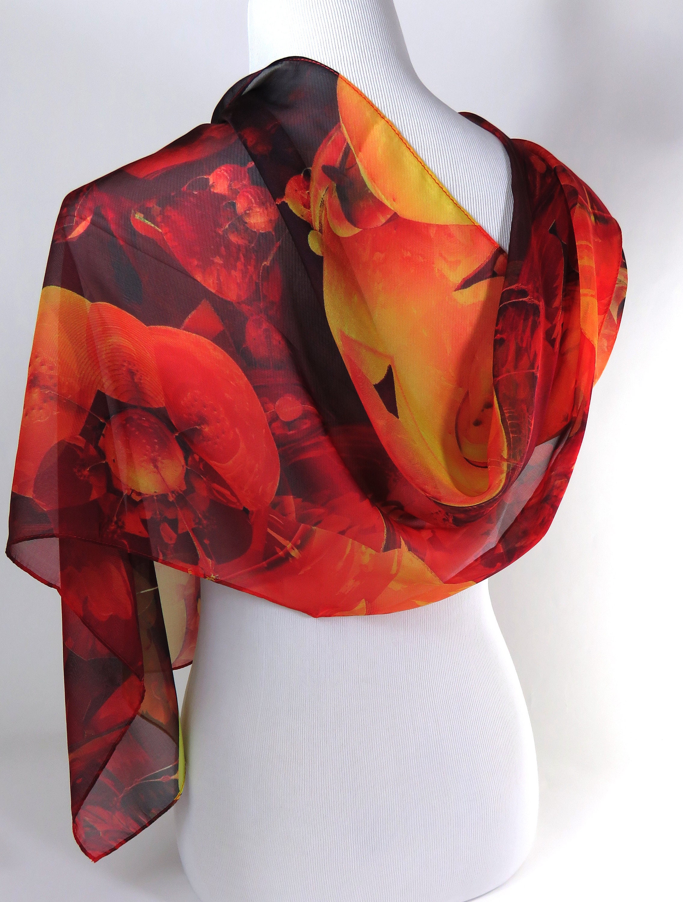 Red Scarf for women Light Shawl Silk Chiffon Scarf 3D | Etsy