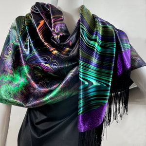Psychedelic Festival Wrap, Reversible Poly-Satin Scarf, Scarf for Men image 2