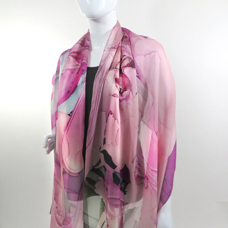 Summer Shawl for women in three colors on Silk Chiffon. Evening Wrap, Wedding Shawl, Birthday or thank you gift image 9