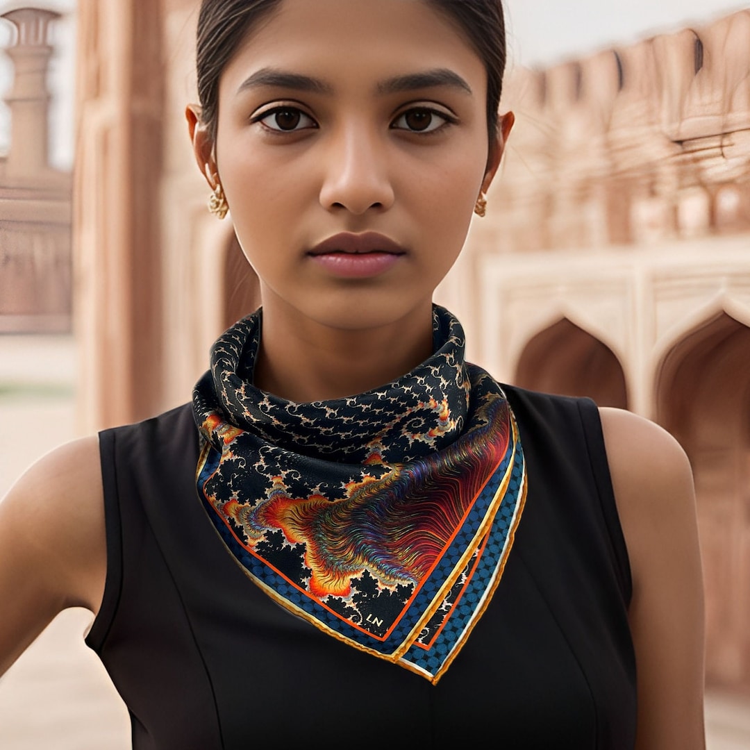 Silk Neckerchief: Fractal Design Small Square Scarf - 