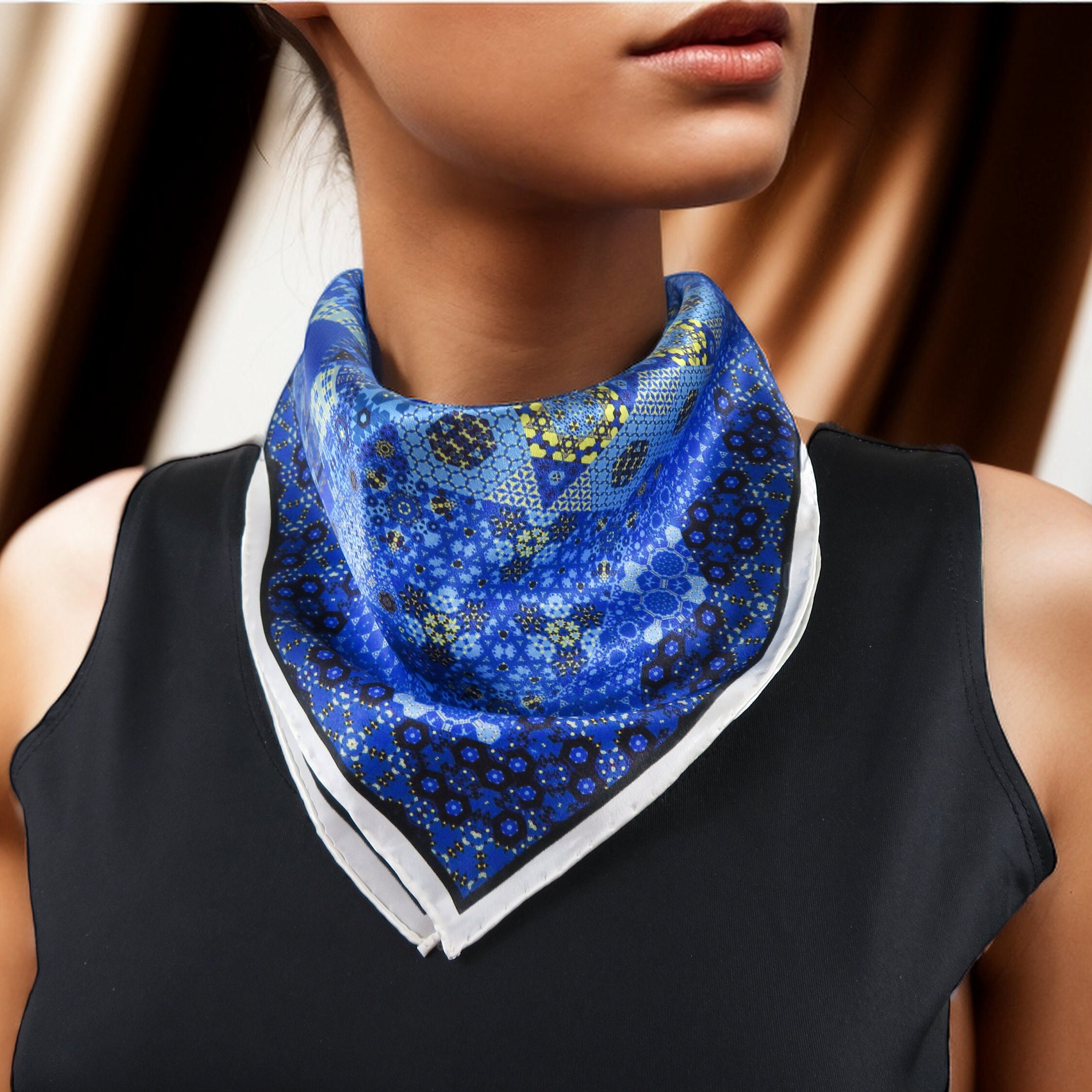 Blue Silk Scarf: Galileo Geometric Fractal Neckerchief, 16