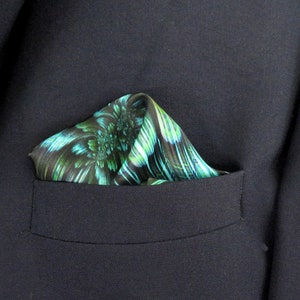 Green Pocket Square in pure silk, Reaction silk handkerchief, gift for husband, neckerchief image 7