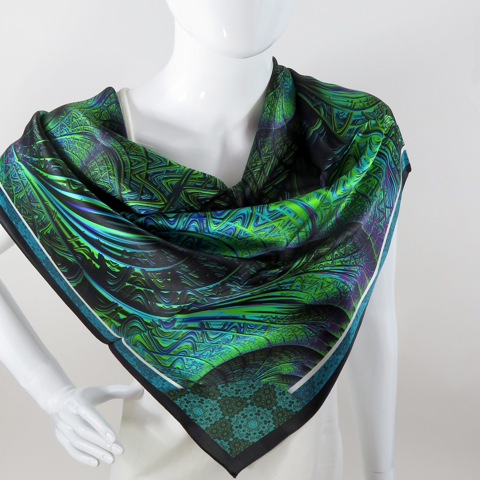 Emerald Green Silk Scarf Spiral Clockwork Unique Etsy