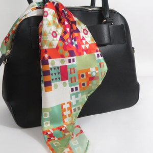 Small Silk Scarf, &quot;Coordinates&quot;, 16&quot; Square Neckerchief, gifts for her,  purse scarf, wrist scarf