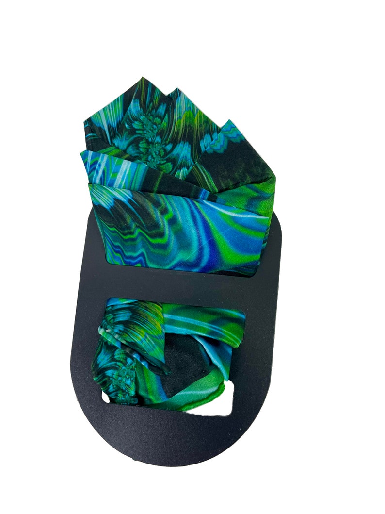 Green Pocket Square in pure silk, Reaction silk handkerchief, gift for husband, neckerchief image 8