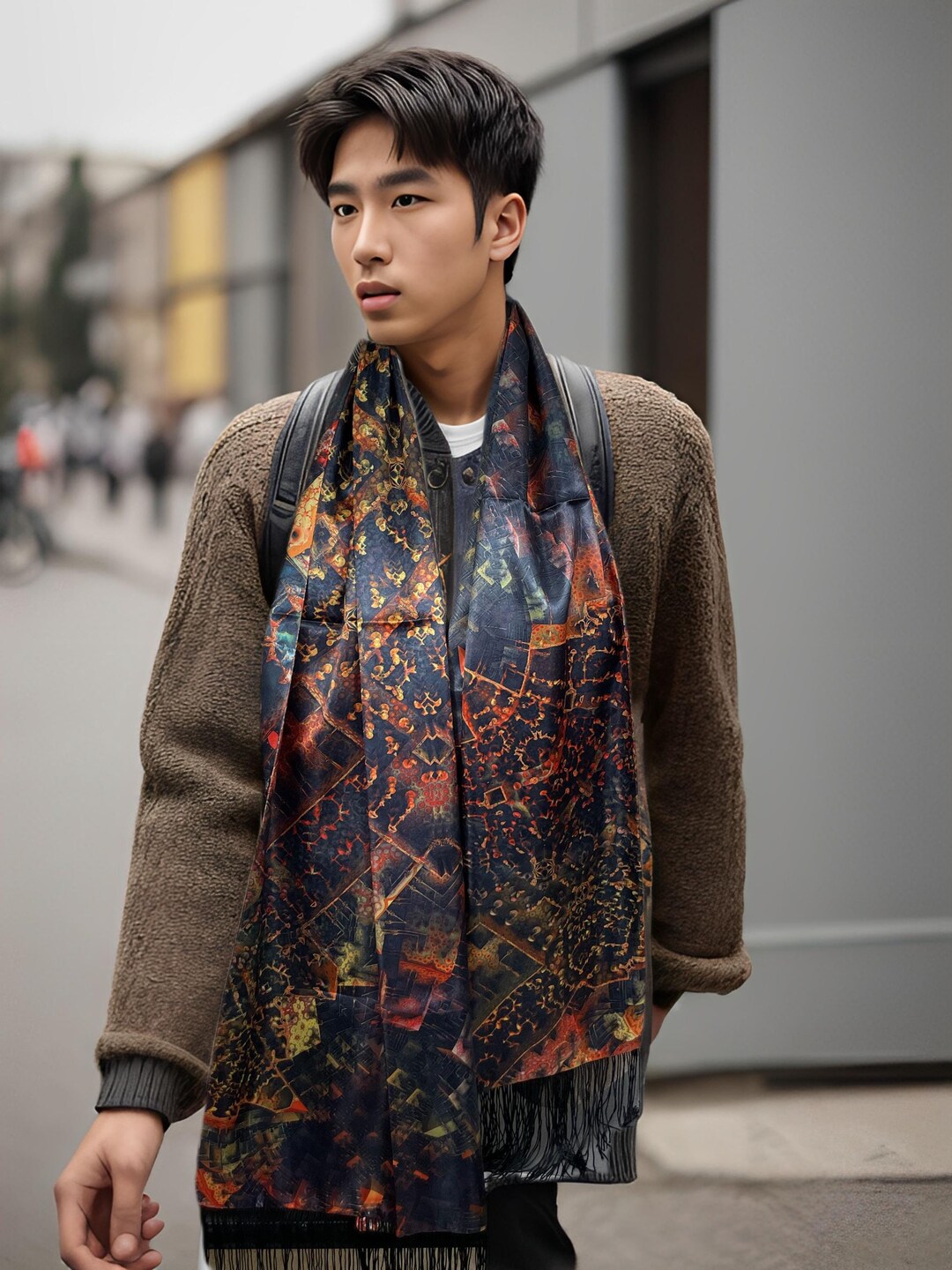 Festival Scarves, Trippy Reversible Sided Poly-satin Scarf , "fractal ...