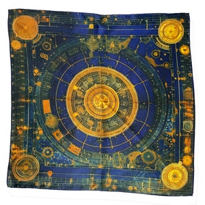 Small Dark Blue Silk Scarf, Celestial Map image 2