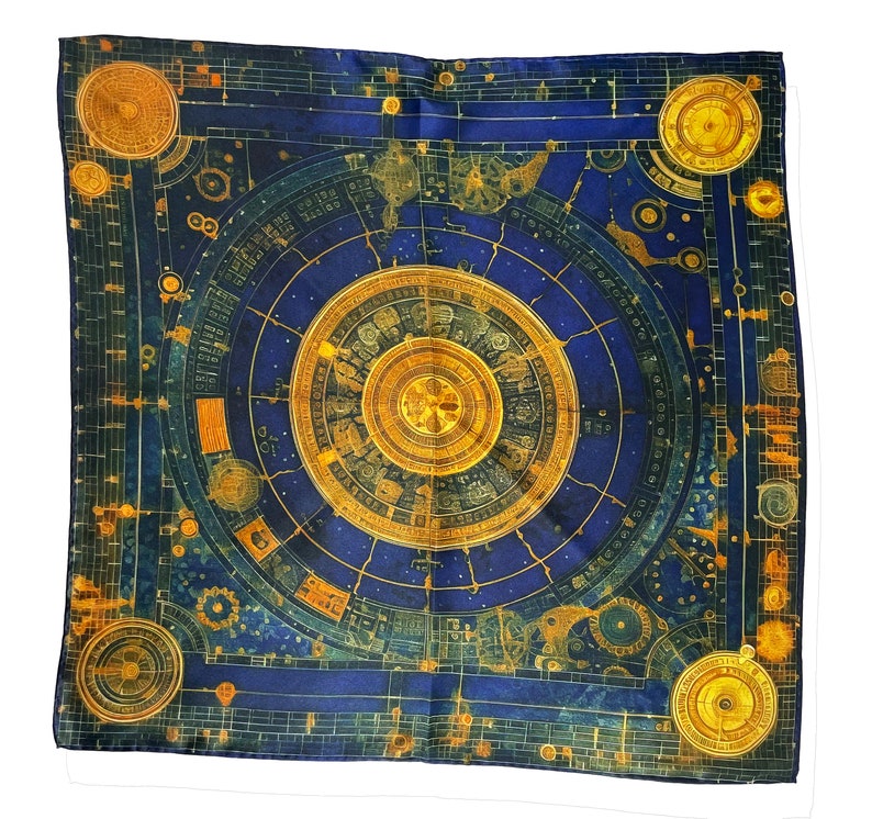 Small Dark Blue Silk Scarf, Celestial Map image 2