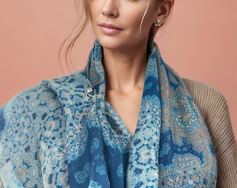 Long Silk Scarf Shawl, Scarves for Women, Teal Green, Blue, Peach, Unique scarves. Appreciation Gift for woman, &quot;Orient&quot;, Meditation shawl
