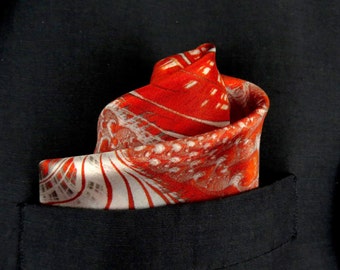 Mens Gifts, Silk Pocket Square, "Kilauea" Red silk handkerchief, gift for husband, boyfriend gift