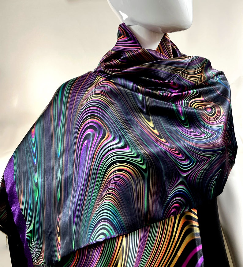 Psychedelic Festival Wrap, Reversible Poly-Satin Scarf, Scarf for Men image 6