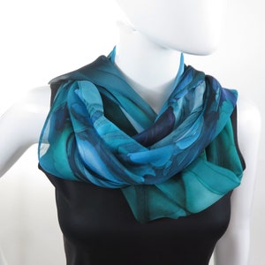Sheer Blue-Green Silk Scarf, Scarves for women, lightweight Oceanic Blue silk shawl image 5