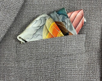 Mulberry Silk "Bruegel does South Beach" Pocket Square, Gift for Man