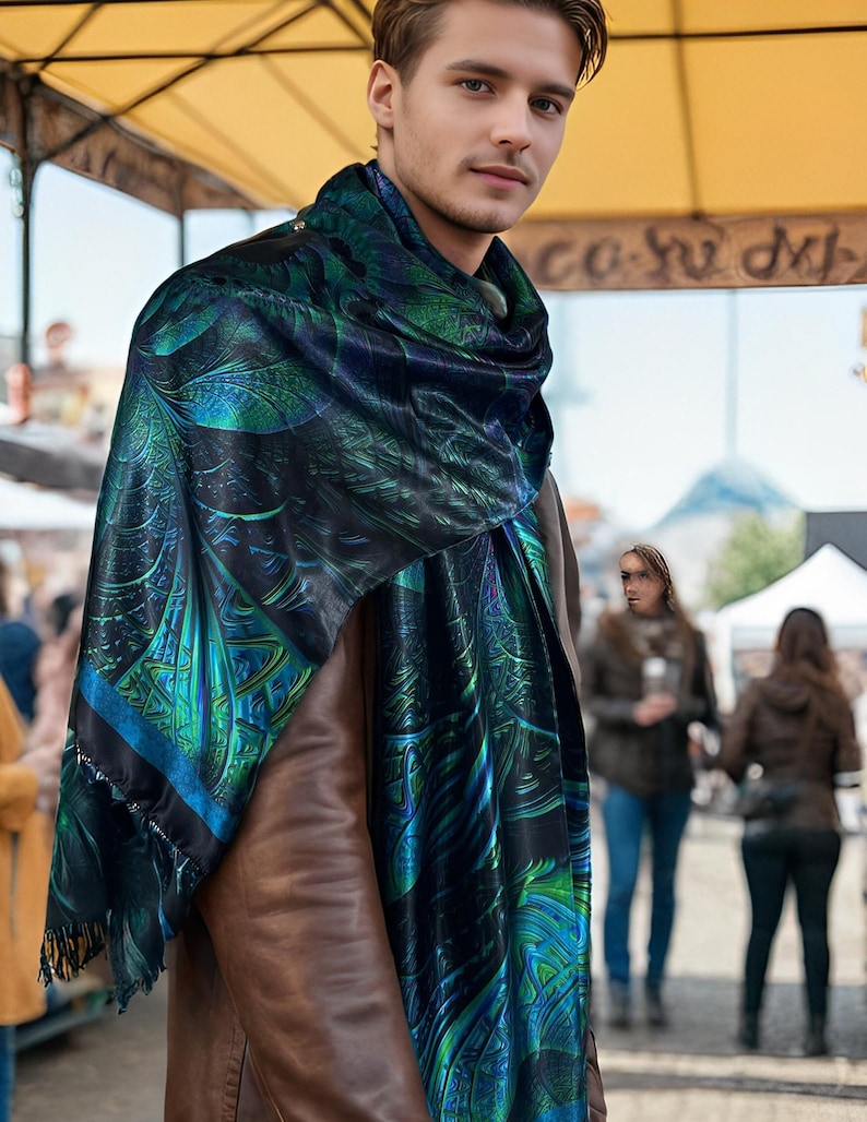 Emerald Green Fractal Scarf, Psychedelic Festival Wear - Etsy