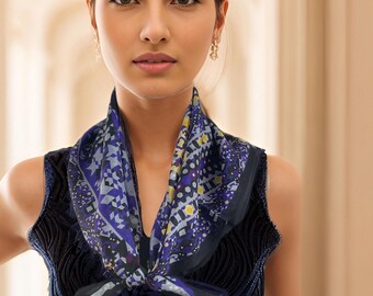 Silk-Cotton Bandana: Geometric Fractal Scarf, Festival Kerchief (26")
