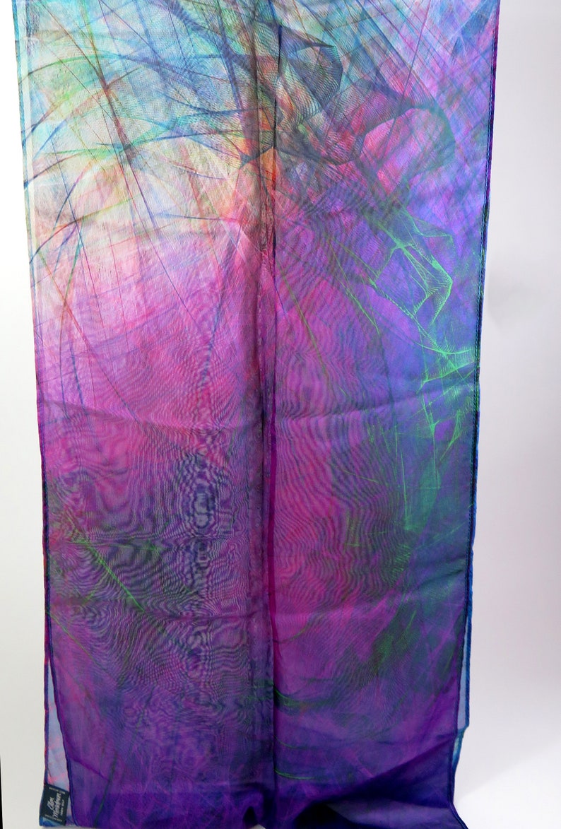 Ombre multicolor light silk scarf, unique gift for woman, Art scarf, silk chiffon shawl, fuschia purple, Summer Scarf for Woman, image 7