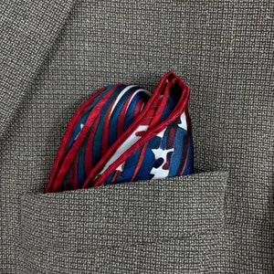 Pure Silk Pocket Square, Red White and Blue Stars and Stripes, Gift for Husband