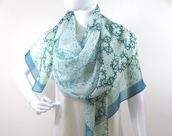 Light Green Silk Scarf Shawl, Long Scarves for Women, Light Shawl Fractal Design, Friendship Gift for Woman,  Meditation shawl