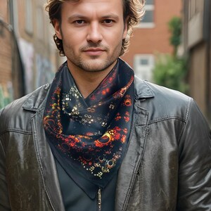 Zwarte zijden bandana: 3D fractal festivalsjaal, 26 inch zijden hoofddoek afbeelding 2