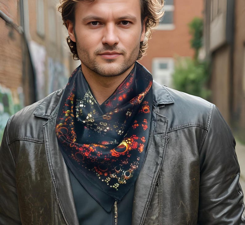 Zwarte zijden bandana: 3D fractal festivalsjaal, 26 inch zijden hoofddoek afbeelding 2