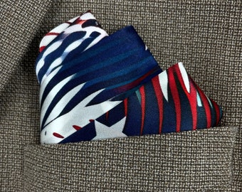 Pure Silk Pocket Square, Red White and Blue Stars and Stripes, Gift for Husband