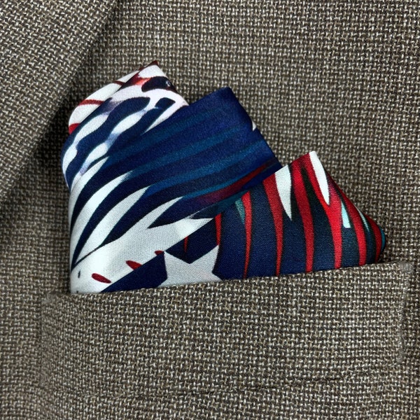 Pure Silk Pocket Square, Red White and Blue Stars and Stripes, Gift for Husband