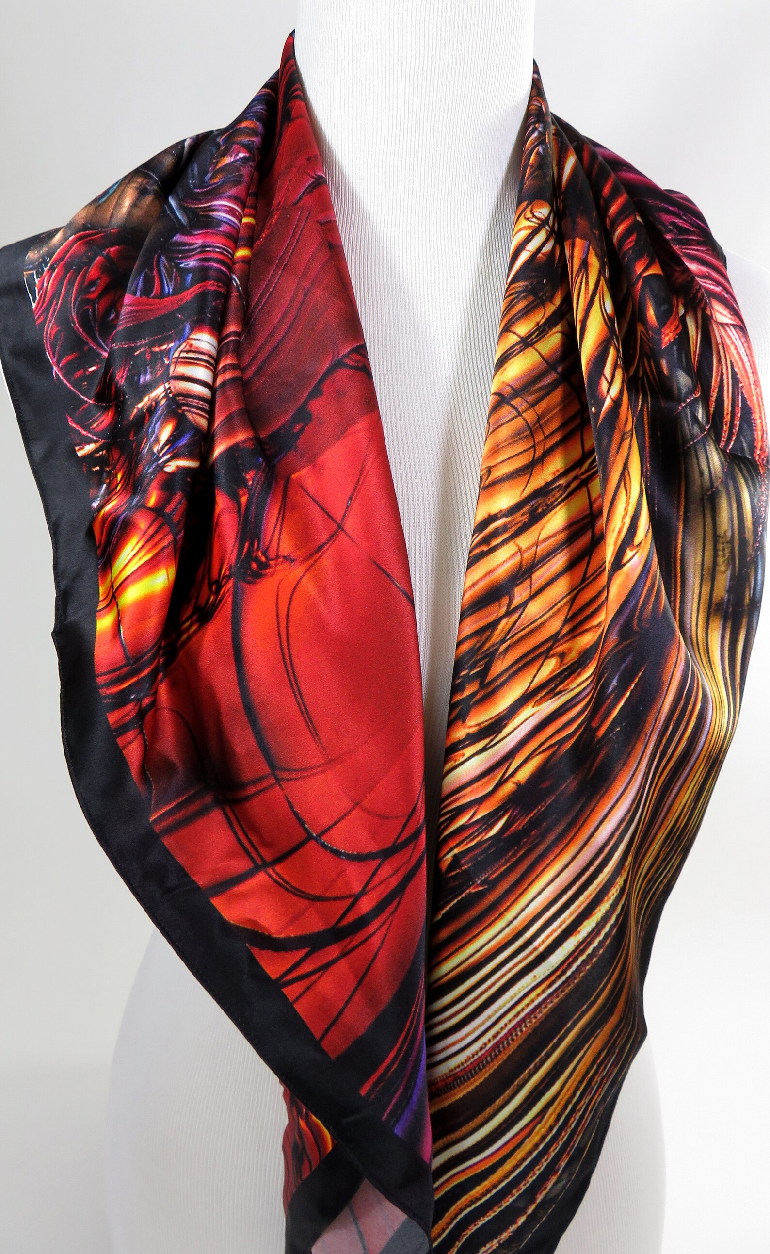Deep Red & Cream Silk Square Scarf