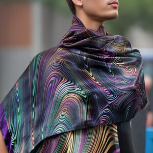 Psychedelic Festival Scarf: Reversible Poly-Satin Wrap with Fringe image 5