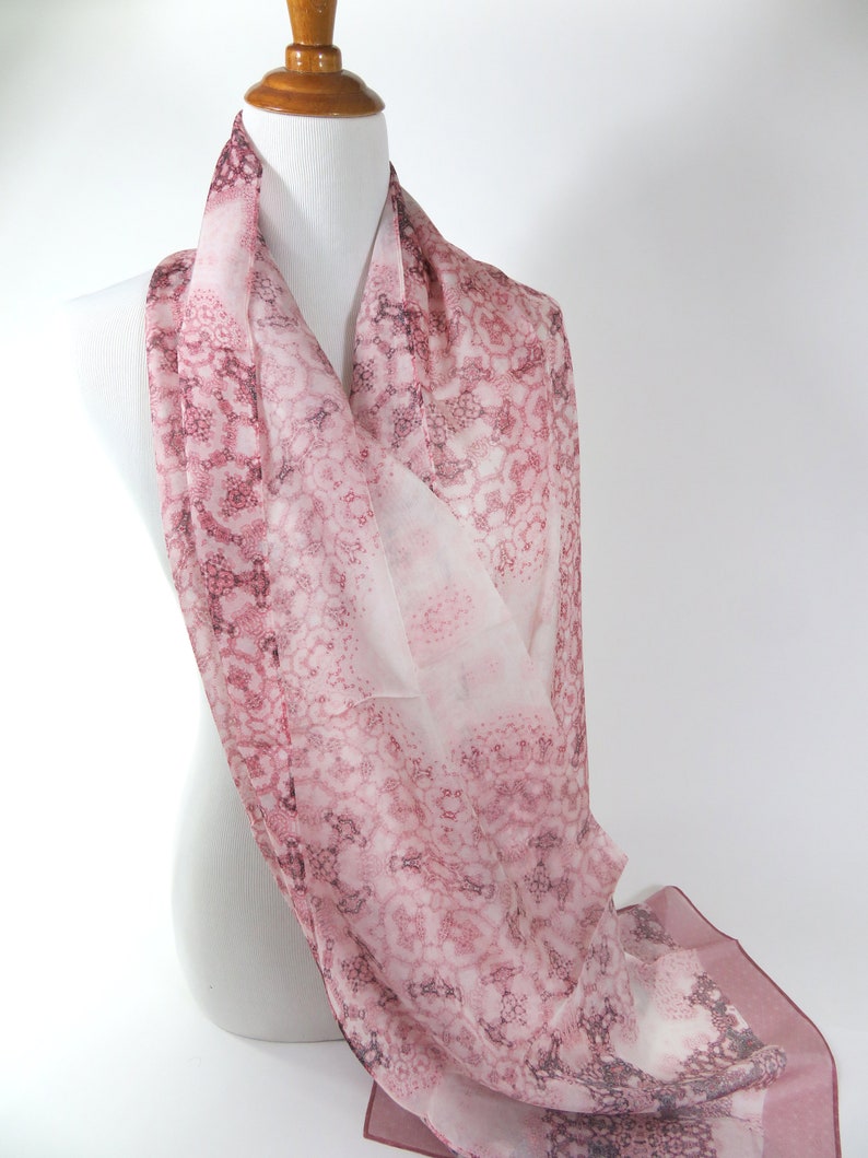 Pink and White Summer Shawl, Light Silk Scarves for Women, Birthday Gift for Girl, Sheer Silk Chiffon image 4