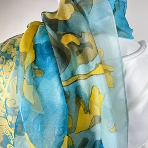 Light Silk Shawl for women in Blue and Yellow, sheer chiffon wrap, thank you gift image 6