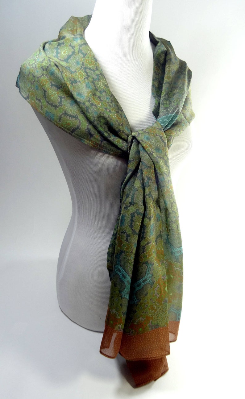 Silk Meditation Shawl, Long Silk Scarf Shawl, Unique Gifts for Women, Sage Green Silk wrap scarf, nice thank you gift, Orient, Christmas image 6