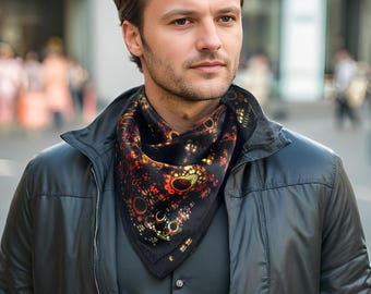 Zwarte zijden bandana, 3D-fractalsjaal, Rave-hoofddoek