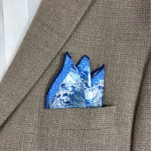 Mens Gifts Silk Pocket Square, 100% Silk handkerchief,  &quot;Ice Fractal&quot;