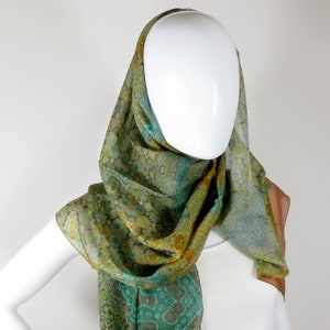 Silk Meditation Shawl, Long Silk Scarf Shawl, Unique Gifts for Women, Sage Green Silk wrap scarf, nice thank you gift, Orient, Christmas image 9