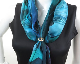 Sheer Blue Silk Scarf, in your choice of 2 colorways, Blue Green and Azure Blue, Scarves for women, lightweight Oceanic Blue silk scarf