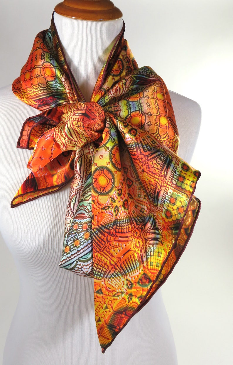 Burnt Orange Silk Scarf Womens Scarf Silk Fractal mens | Etsy