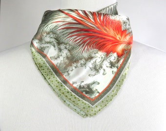 Small Square Scarf, "Tail of the Phoenix" 16" Silk Pocket Square, Neckerchief, purse scarf, retirement gift for woman