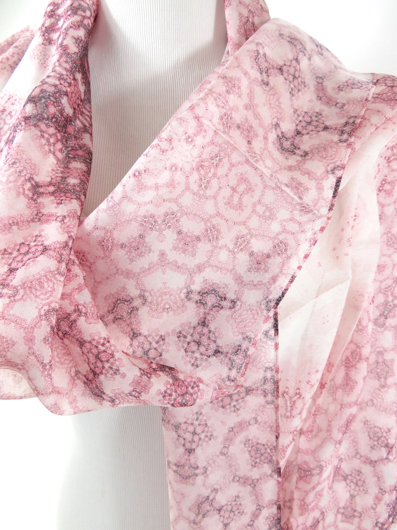 Pink and White Summer Shawl, Light Silk Scarves for Women, Birthday Gift for Girl, Sheer Silk Chiffon image 5