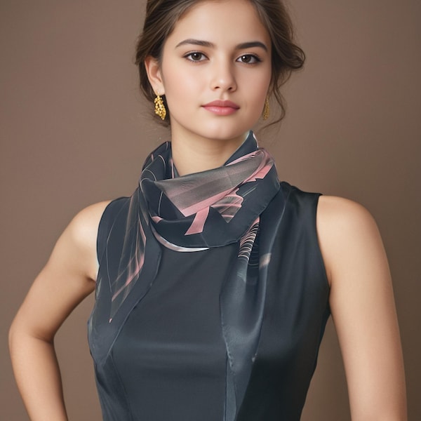 Long Diamond Silk Scarf: Pink & Black Satin Hair Scarf