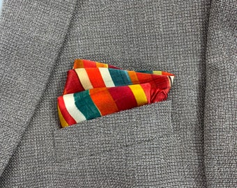 Silk Pocket Square, "Red Plaid", Gift for Man