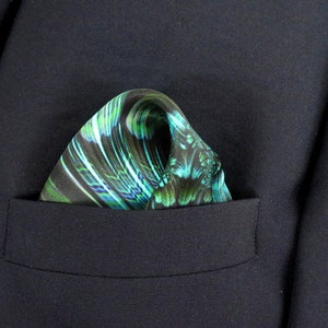 Green Pocket Square in pure silk, Reaction silk handkerchief, gift for husband, neckerchief image 6