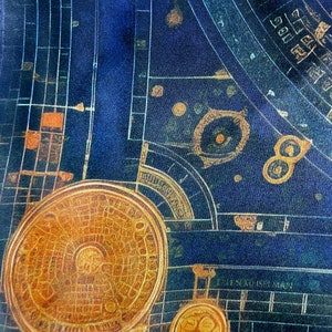 Small Dark Blue Silk Scarf, Celestial Map image 8